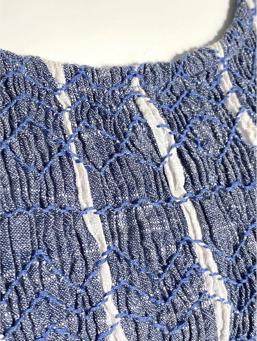 FREE PEOPLE Womens Blue Striped Sleeveless Jewel Neck Trapeze Top S Small